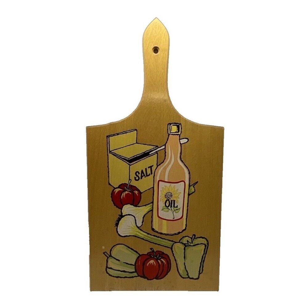Vintage Cutting Board Hanging Wood Vegetables Decor Made in Yugoslavia